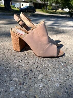 Jessica Simpson Blush Leather Cork Block Heel Slingbacks